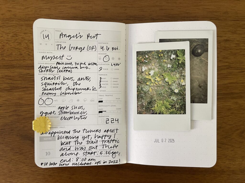 Details about my hike written in my Letterfolk Hike Passport. 