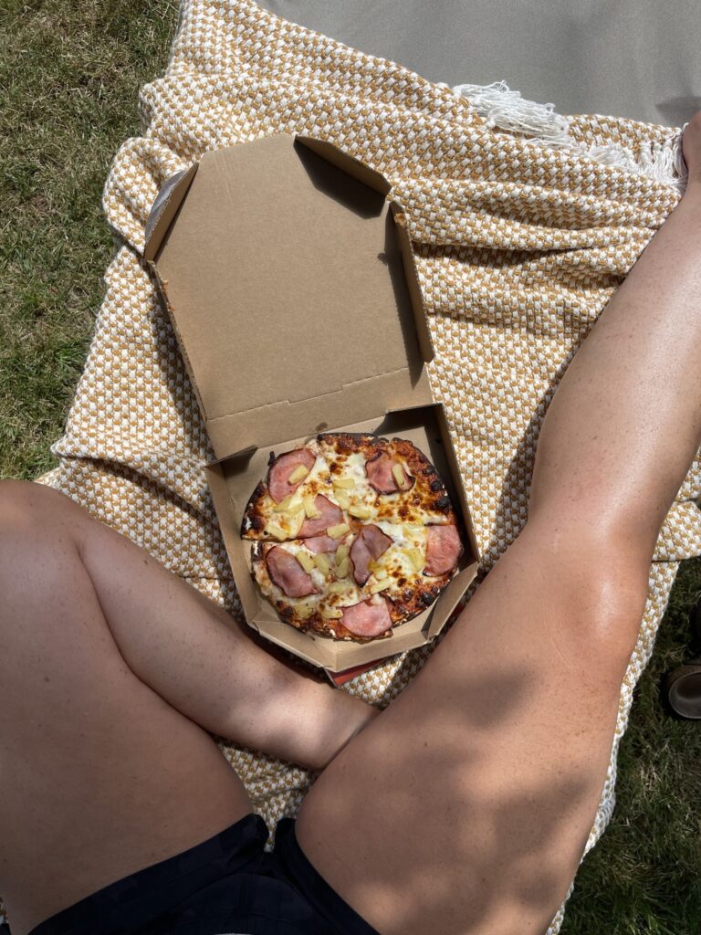 A mini Hawaiin pizza. 