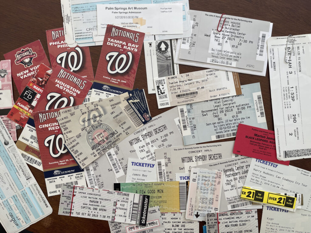 A small sample of paper ticket stubs that I've kept throughout the years.