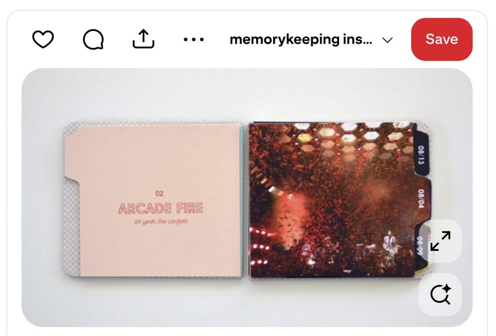 Screenshot from Pinterest of a mini album documenting the concerts attended by memorykeeper Jamaica.