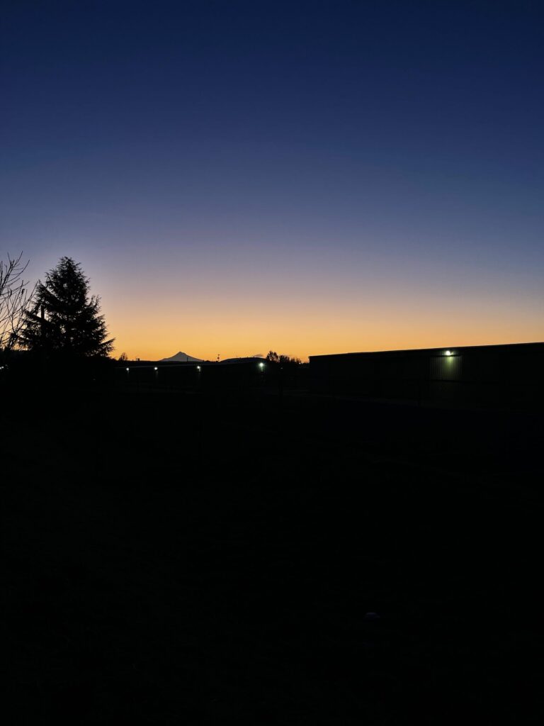 Clear-sky sunrise over Mount Hood.