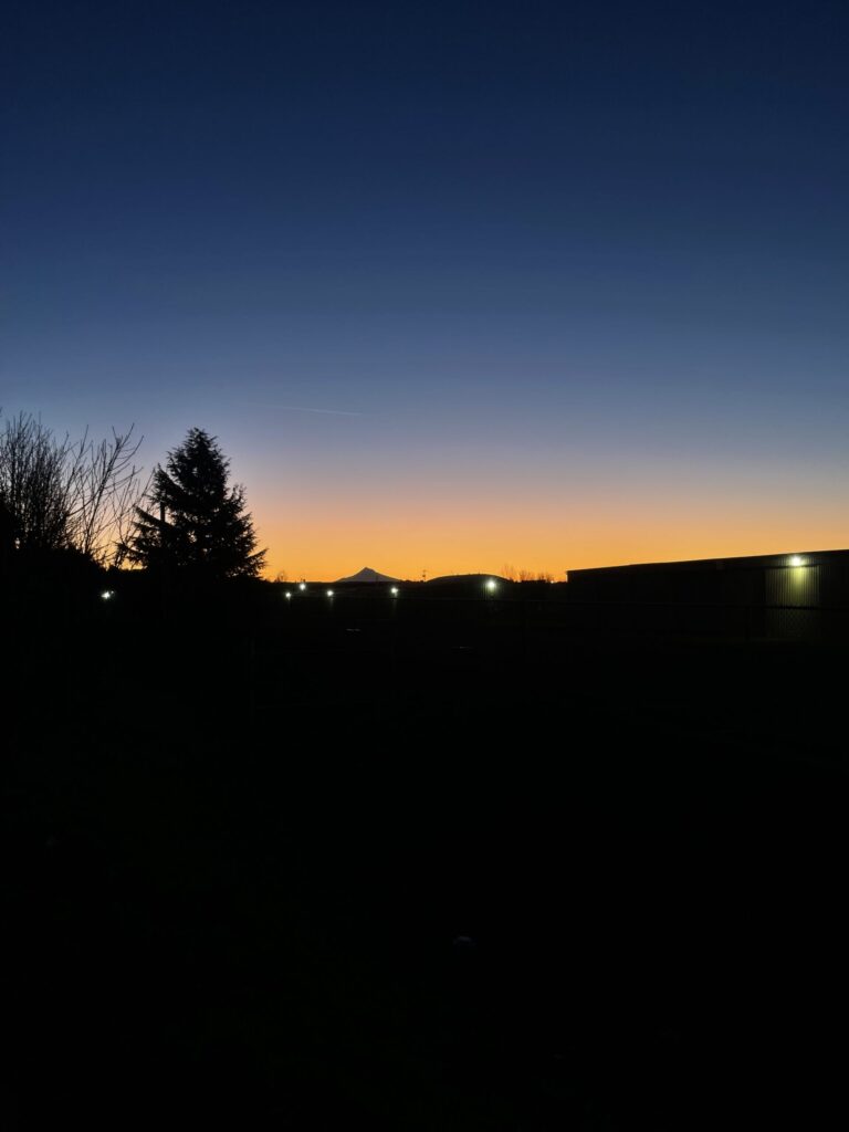 Clear-sky sunrise over Mount Hood.