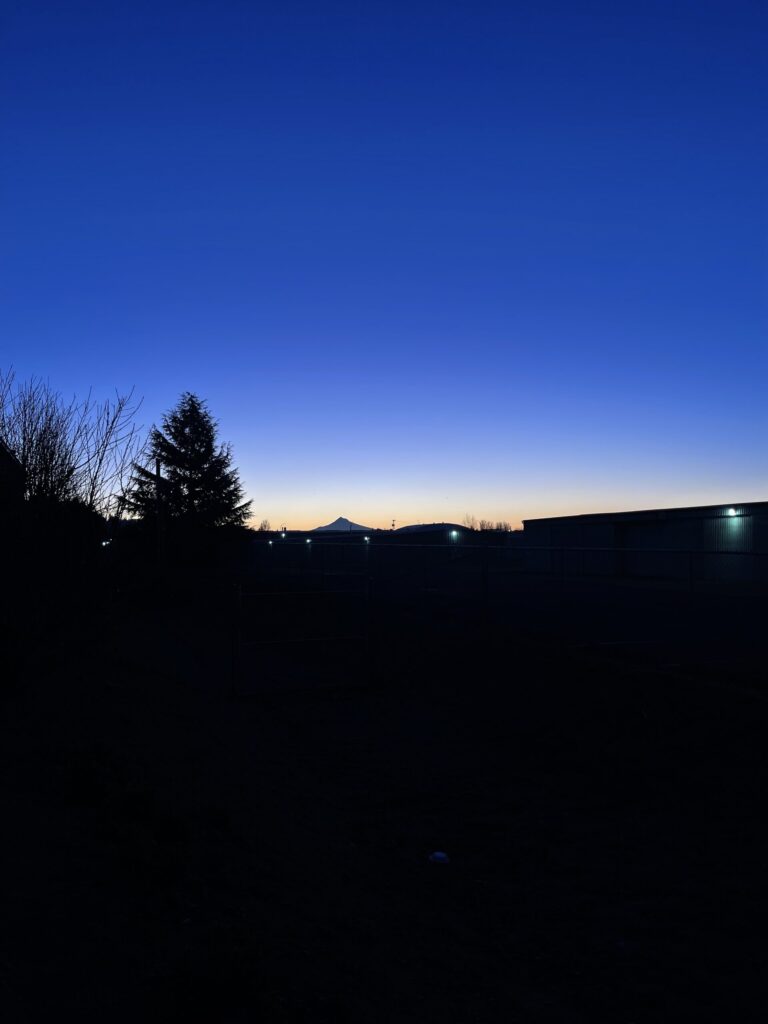 Clear-sky sunrise over Mount Hood.