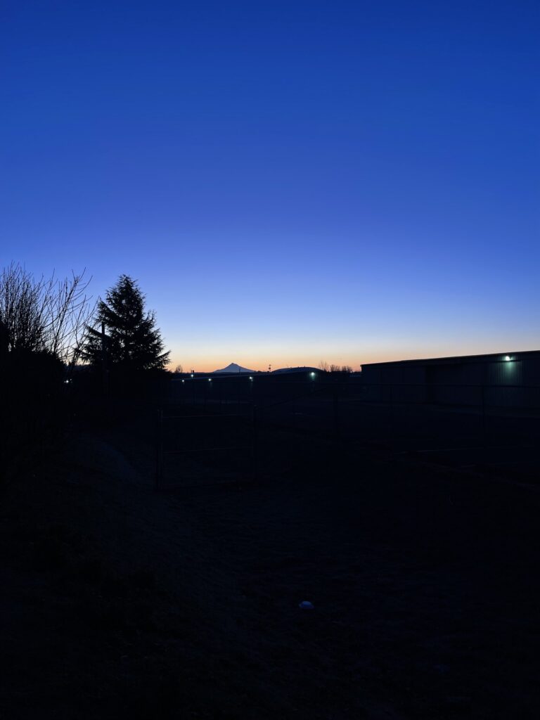Clear-sky sunrise over Mount Hood.