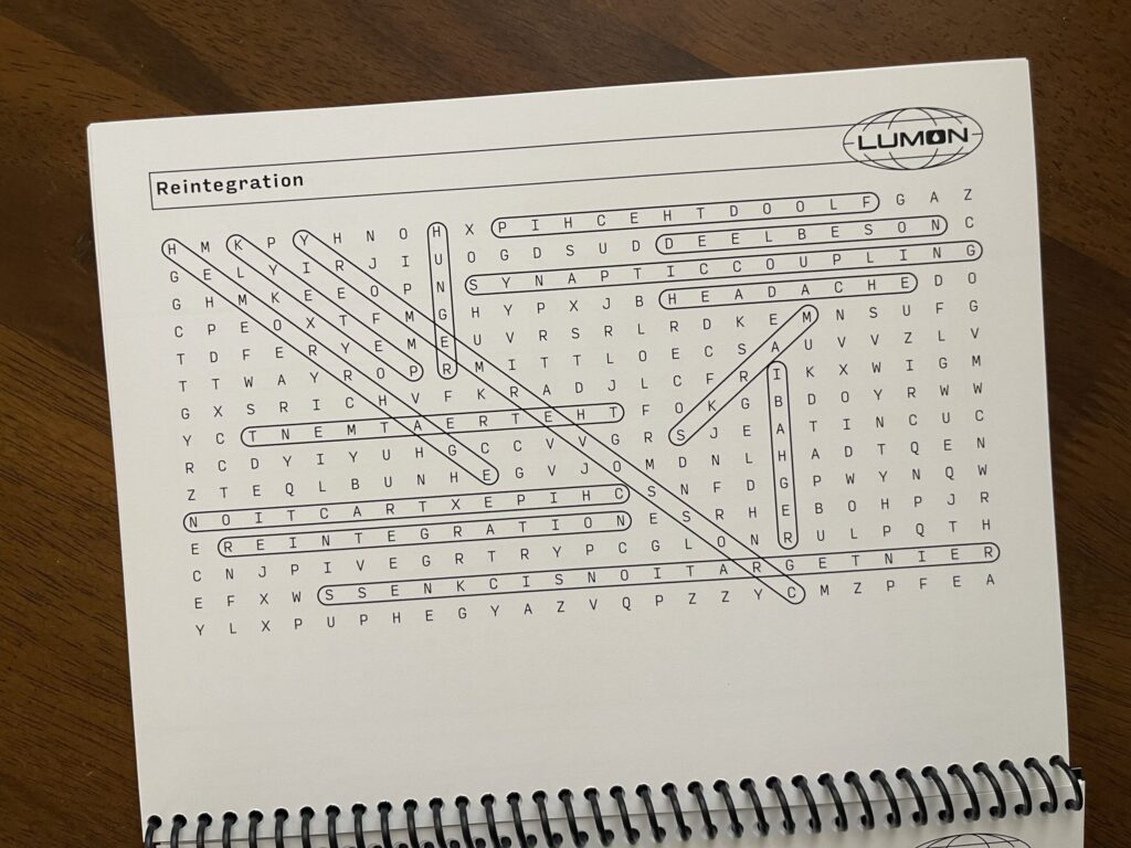 The back side of a word search puzzle page, featuring the answer key to the puzzle on the front of the page.