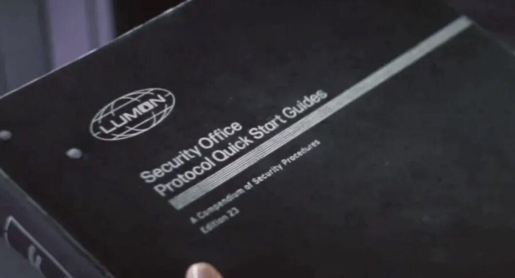 Screenshot from the Severance wiki showing a close-up of the design of a document from the show. 