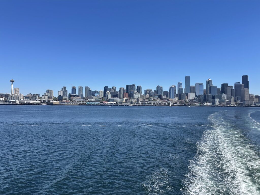 Seattle skyline as seen from the deck of the ferry as it headed across Elliot Bay to Bainbridge Island.