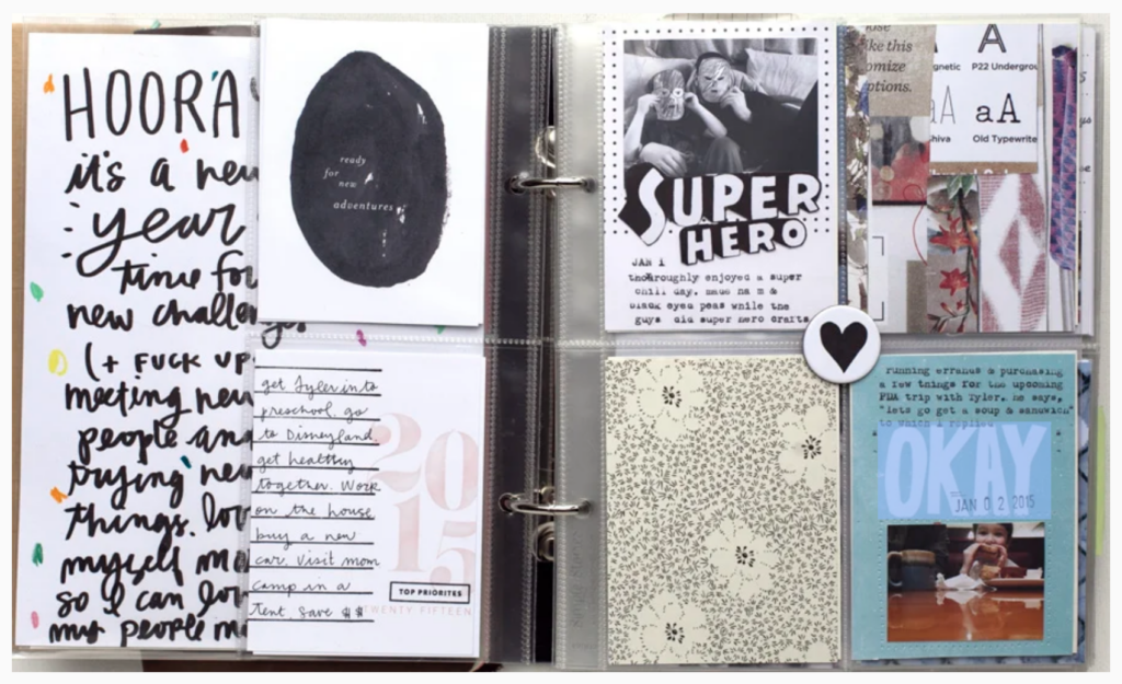 A 6x8 pocket pages spread featuring an insert by livelovepaper. 